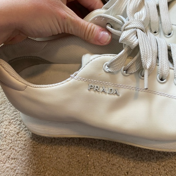 Authentic Prada nylon leather sneakers white lace up - Picture 10 of 10